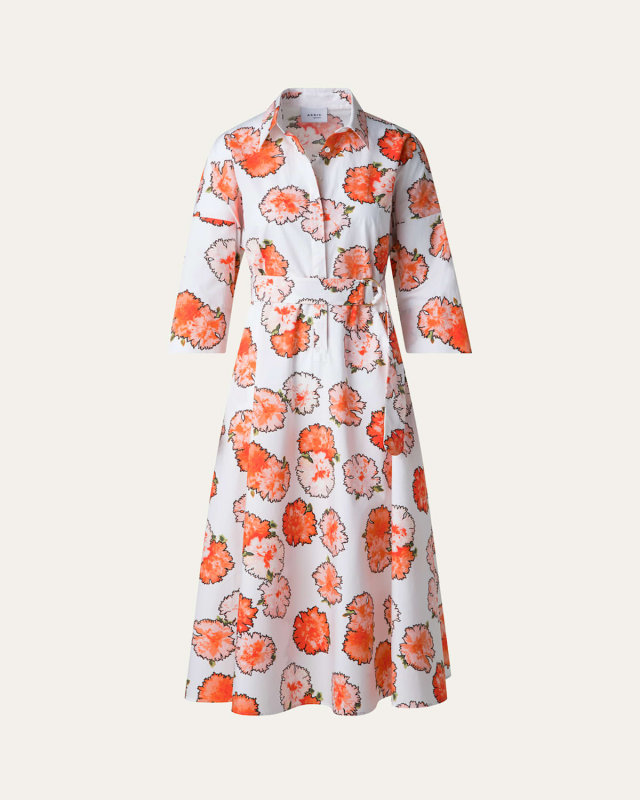 Carnation Print Belted Midi Dress